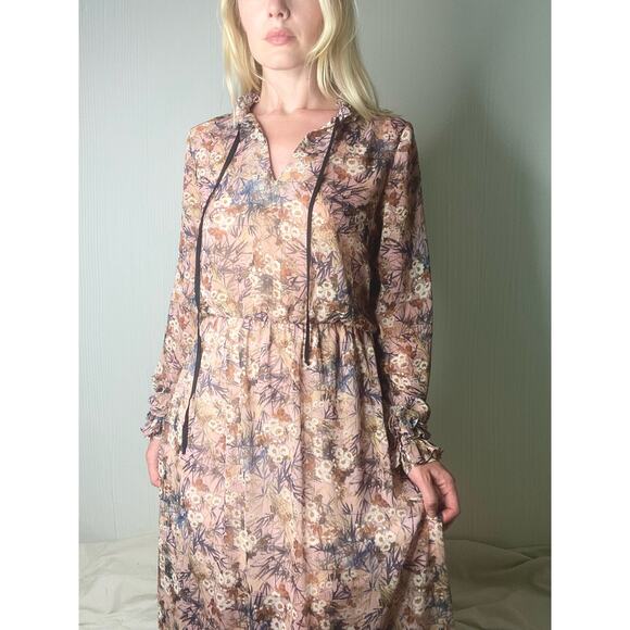 MANGO Sheer Chiffon Long Sleeve Floral Maxi Dress US XSMALL - Picture 2 of 16